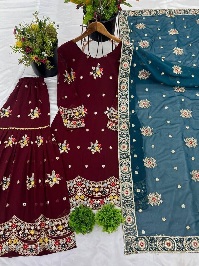 Beautiful Red Georgette  Sharara Suit Readymade - Image 6
