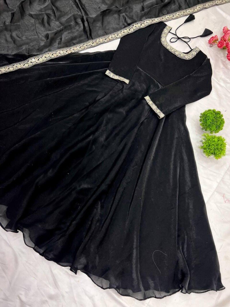 Party/Wedding Wear Silk Long  Anarkali Gown Dress Stitched - Image 5