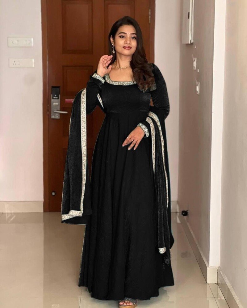 Party/Wedding Wear Silk Long  Anarkali Gown Dress Stitched