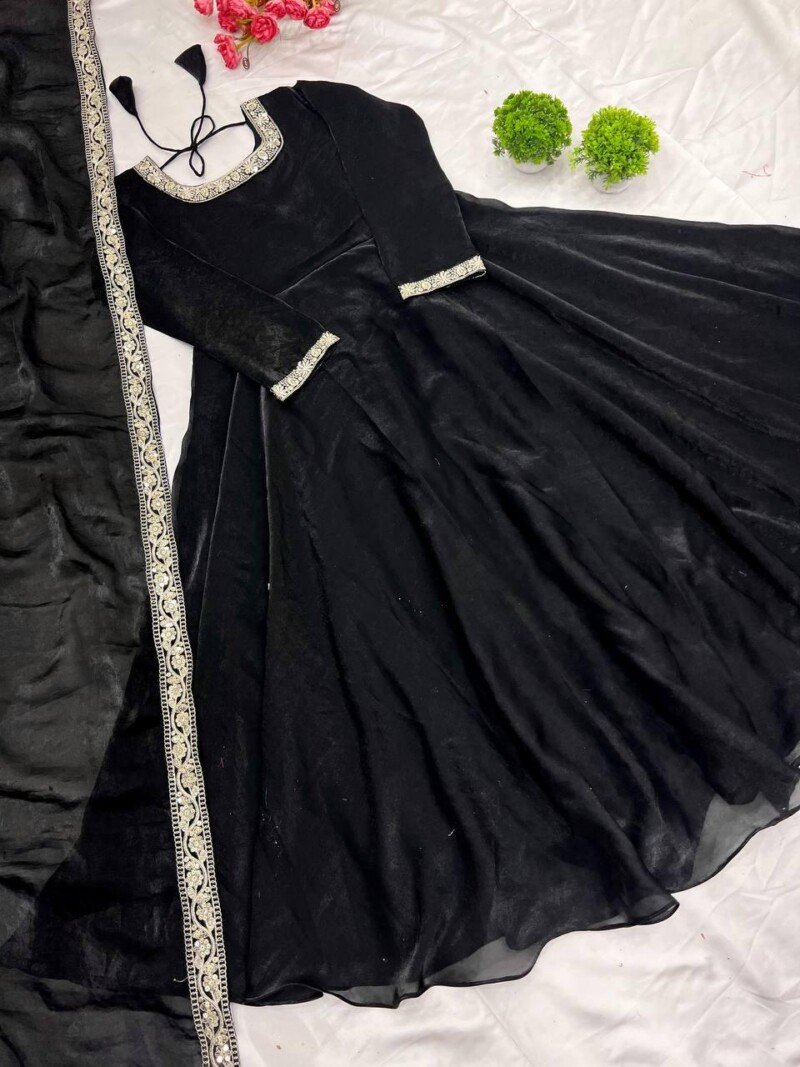 Party/Wedding Wear Silk Long  Anarkali Gown Dress Stitched - Image 3