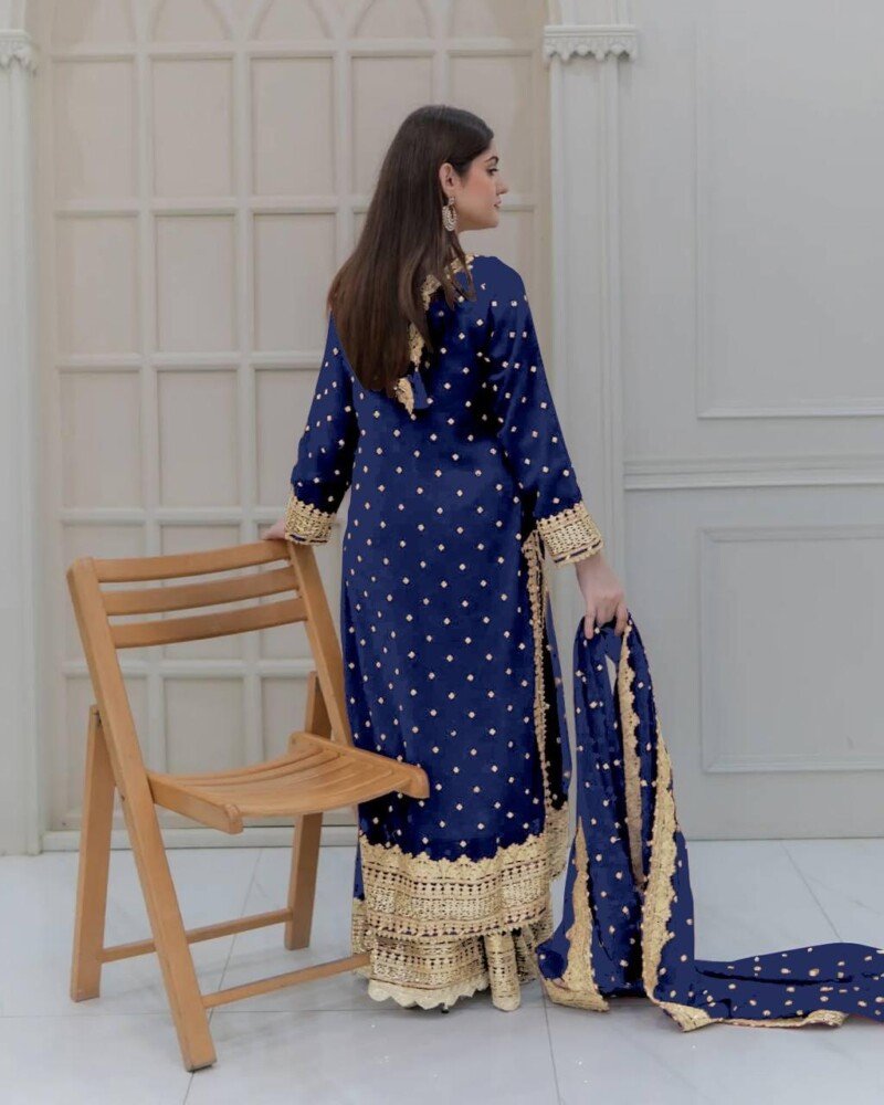 Beautiful Pakistani Embroidered Georgette Sharara Suit - Image 5