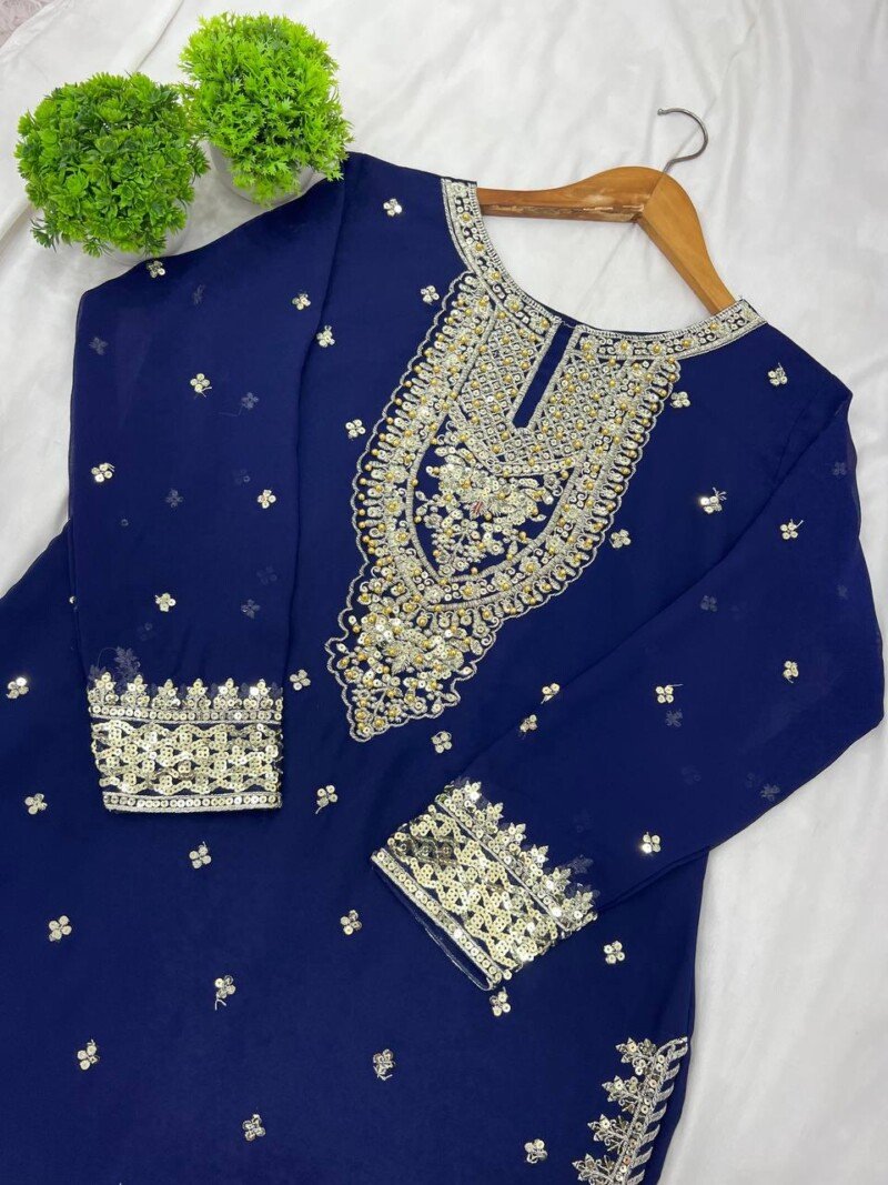 Beautiful Pakistani Embroidered Georgette Sharara Suit - Image 9