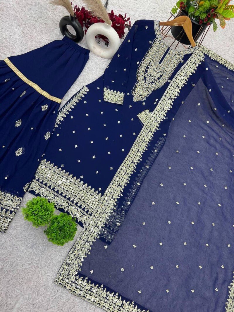 Beautiful Pakistani Embroidered Georgette Sharara Suit - Image 7