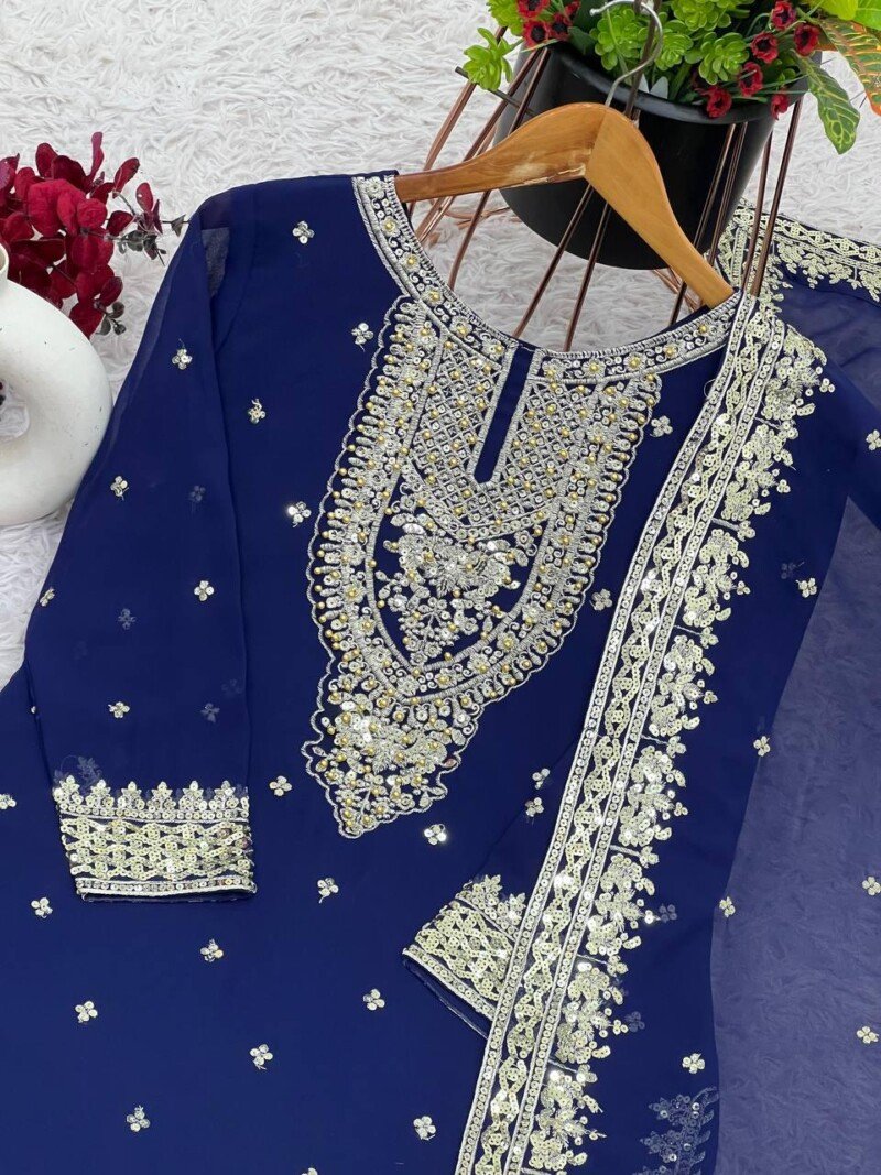 Beautiful Pakistani Embroidered Georgette Sharara Suit - Image 6