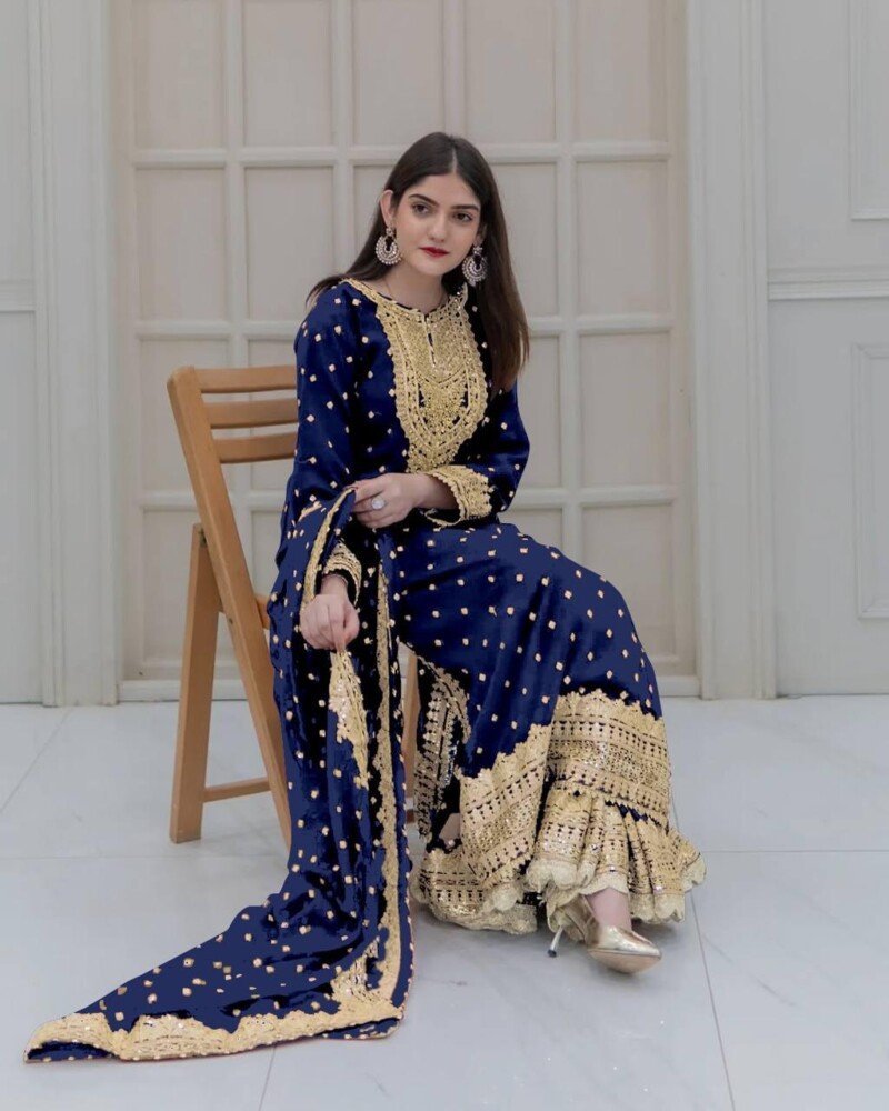 Beautiful Pakistani Embroidered Georgette Sharara Suit
