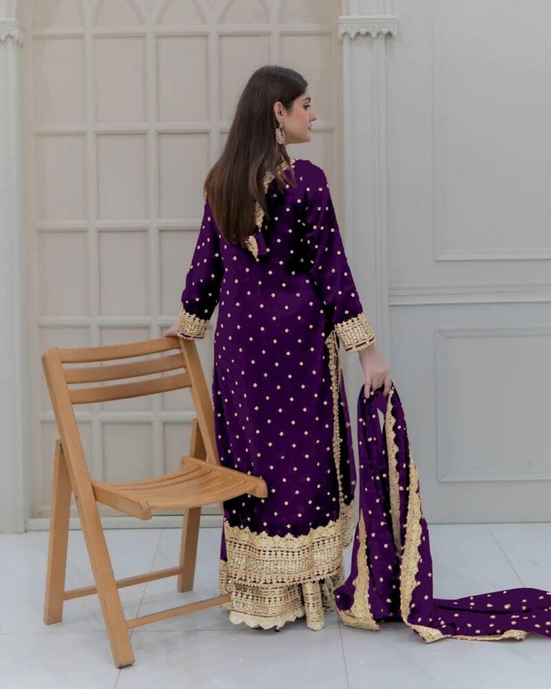 Beautiful Pakistani  Embroidered Georgette Sharara Suit - Image 3