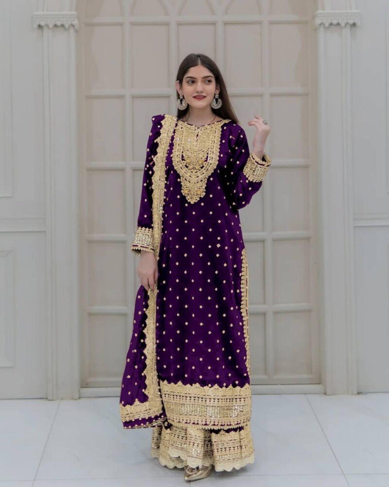 Beautiful Pakistani  Embroidered Georgette Sharara Suit