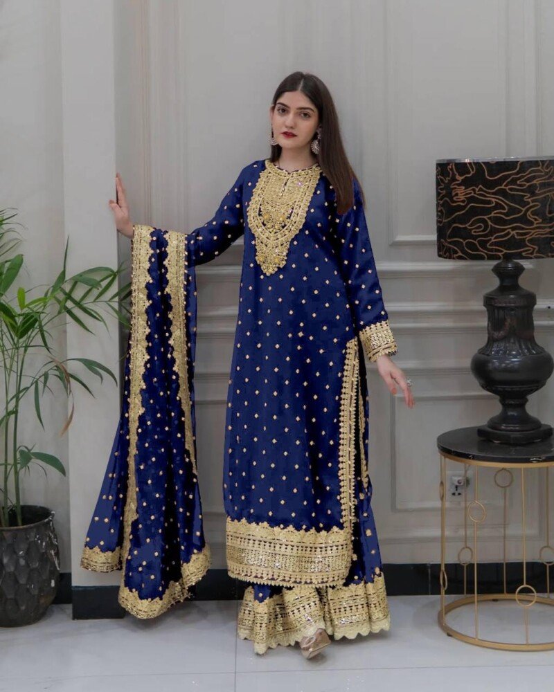 Beautiful Pakistani Embroidered Georgette Sharara Suit - Image 3