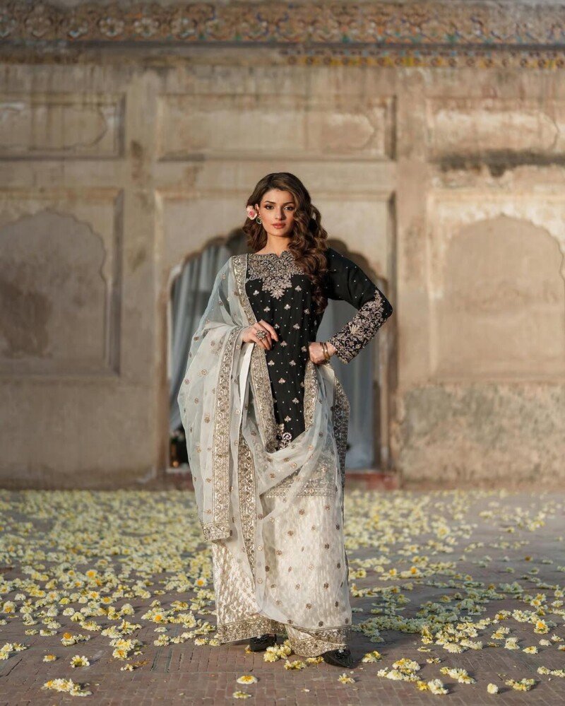 Wedding/Party Wear Chinon Silk Kurta Palazzo Suit Readymade - Image 3