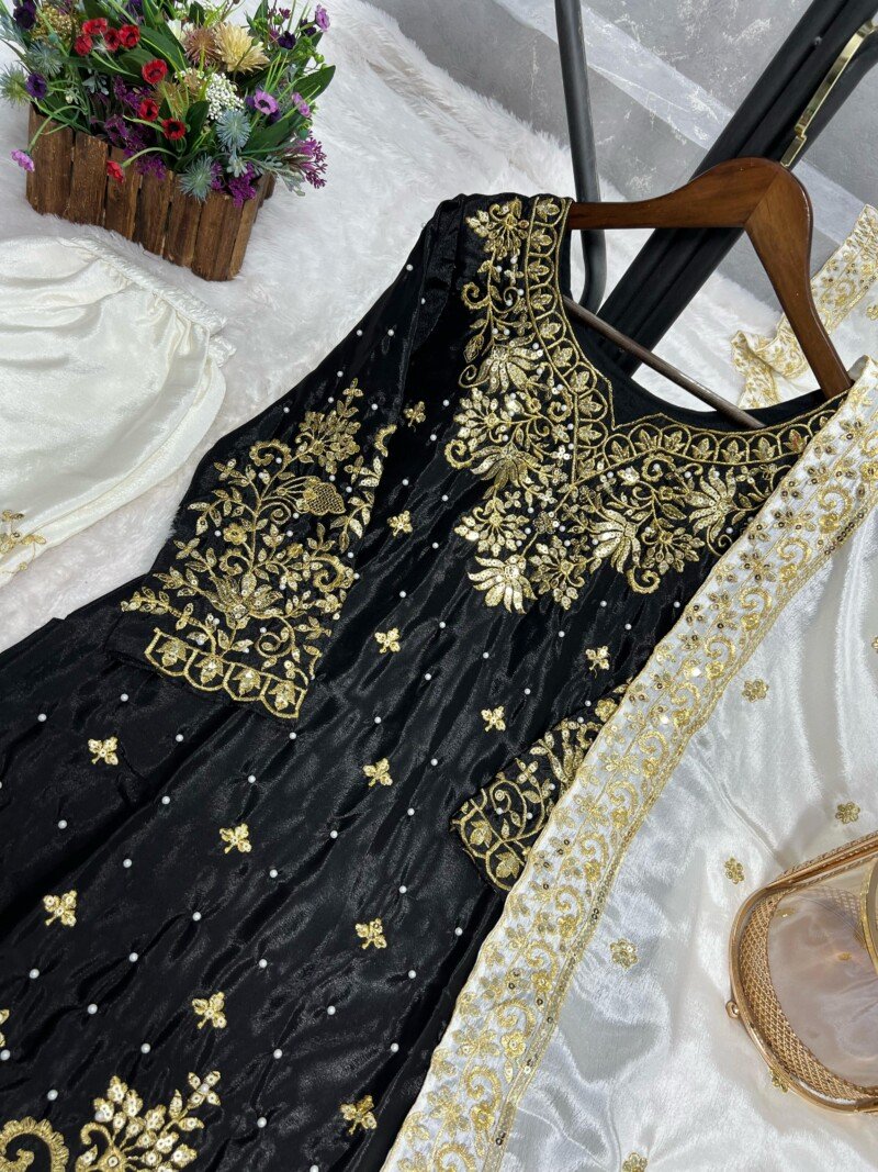 Wedding/Party Wear Chinon Silk Kurta Palazzo Suit Readymade - Image 4