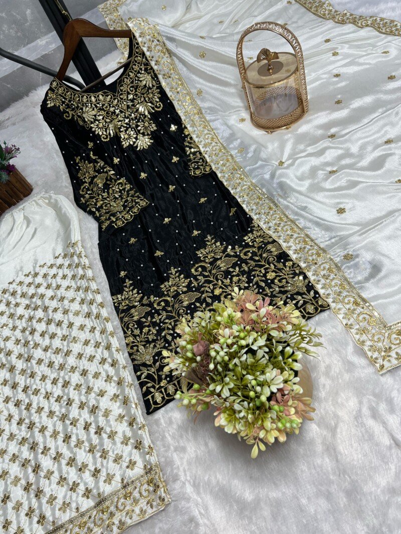 Wedding/Party Wear Chinon Silk Kurta Palazzo Suit Readymade - Image 5