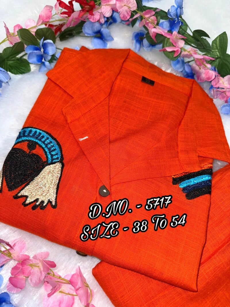 Plus/Regular Size Orange Cotton Embroidered Cord Suit Stitched - Image 3
