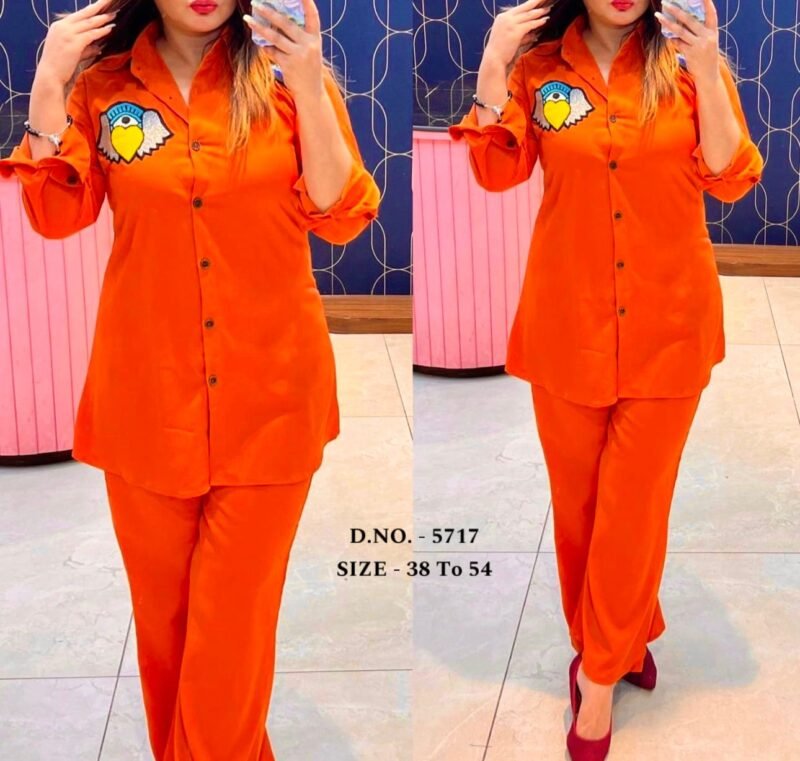 Plus/Regular Size Orange Cotton Embroidered Cord Suit Stitched