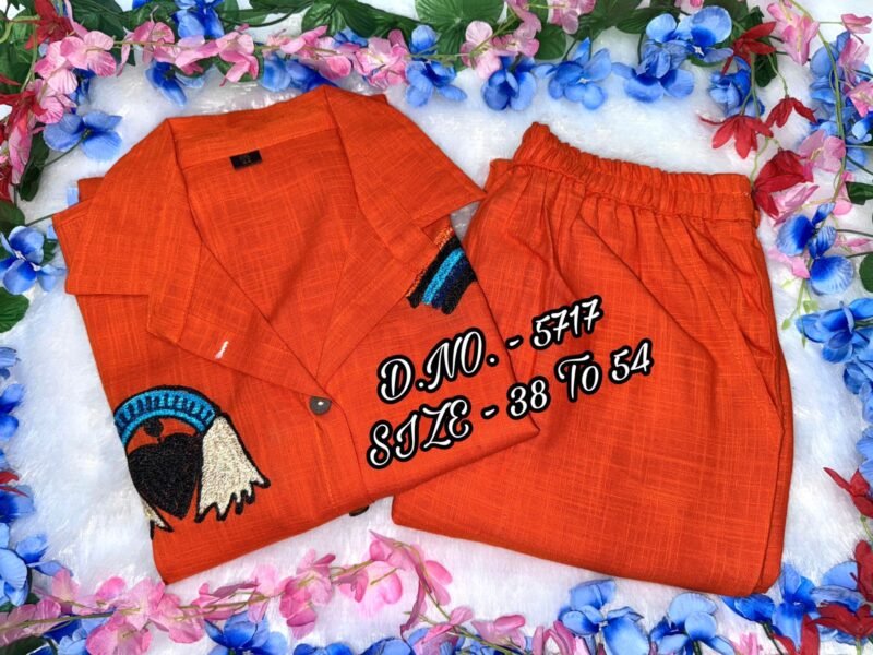Plus/Regular Size Orange Cotton Embroidered Cord Suit Stitched - Image 6