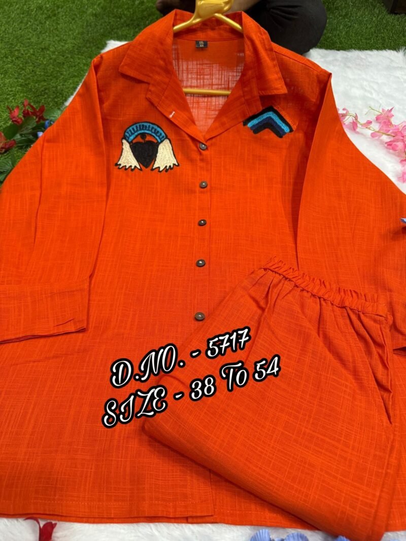 Plus/Regular Size Orange Cotton Embroidered Cord Suit Stitched - Image 5
