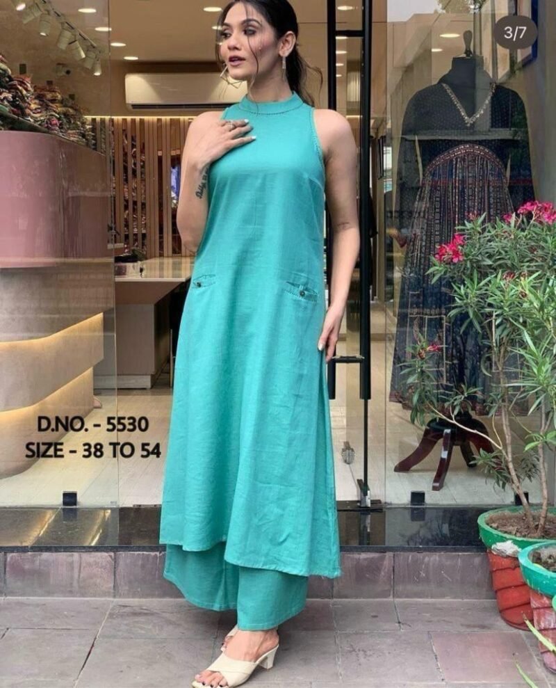 Plus/Regular Size Dress South Cotton Kurti Palazzo Suit Stitched - Image 2