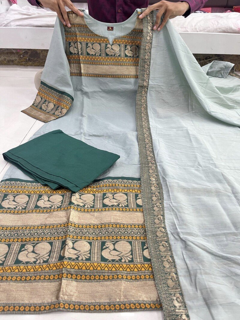 Beautiful Printed Cotton Kurta Pant Dupatta Set Readymade - Image 7