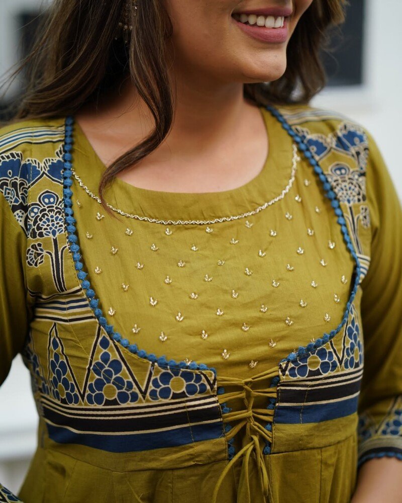 Beautiful Cotton Flared Anarkali Jacket Style Fully Stitched - Image 4