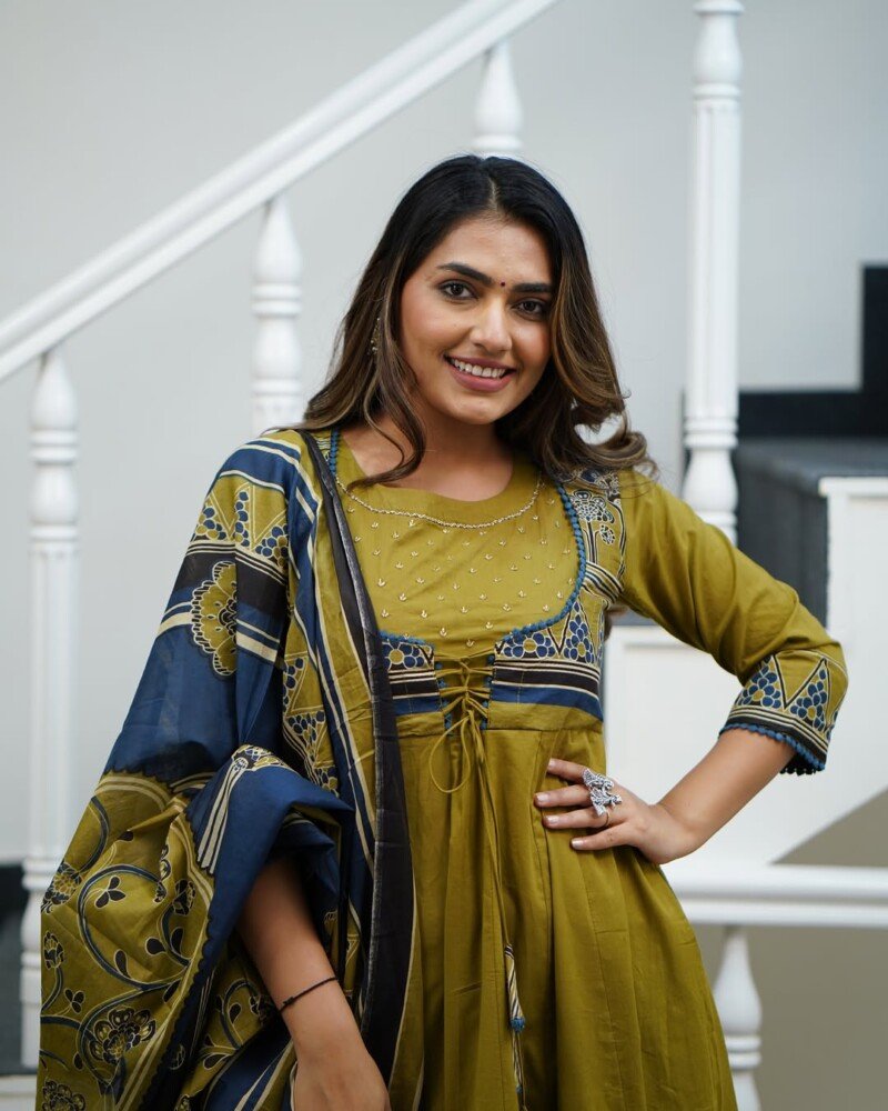 Beautiful Cotton Flared Anarkali Jacket Style Fully Stitched - Image 3