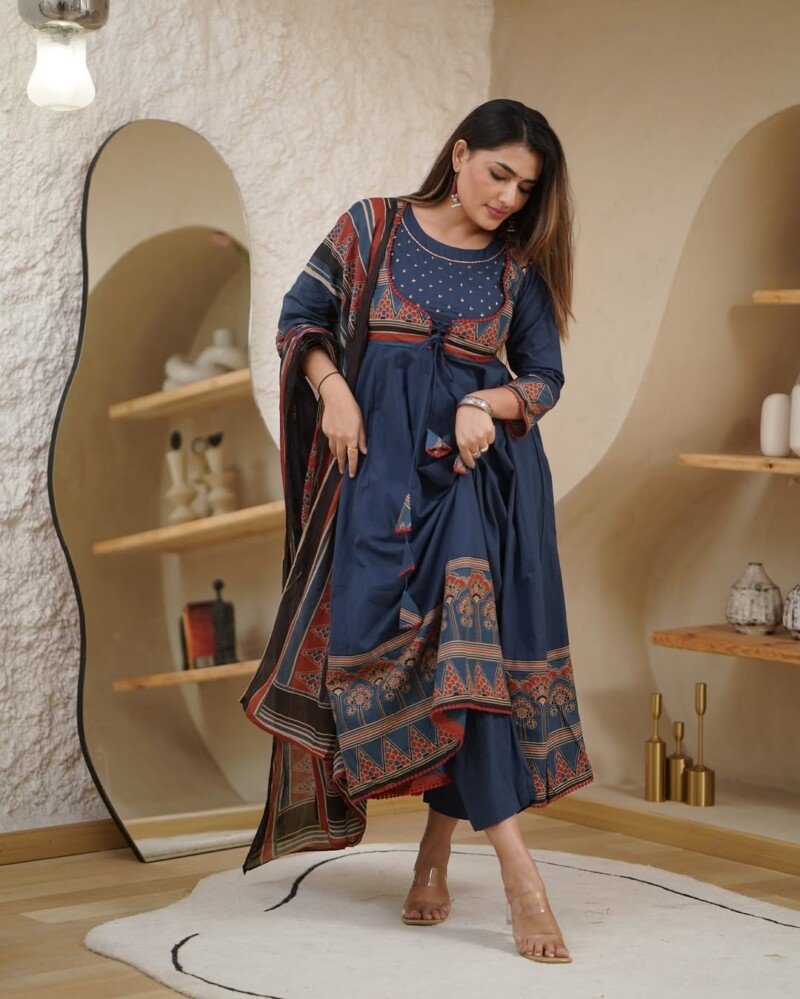 Indian Traditional Wedding/party Wear Cotton Anarkali Jacket - Image 2