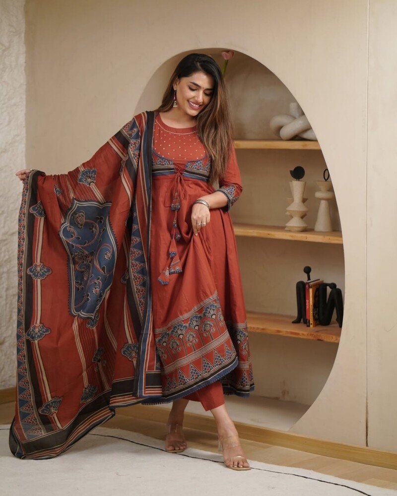 Indian Traditional Wedding/party Wear Cotton Anarkali Jacket - Image 4