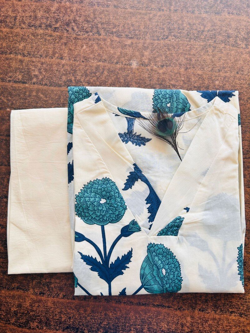 Beautiful Indian White Cotton Cord Set Readymade Dress - Image 5