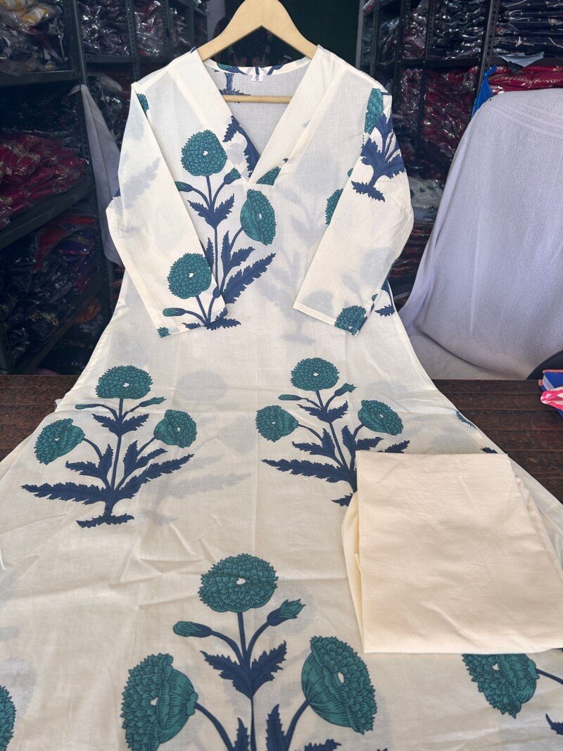 Beautiful Indian White Cotton Cord Set Readymade Dress - Image 6