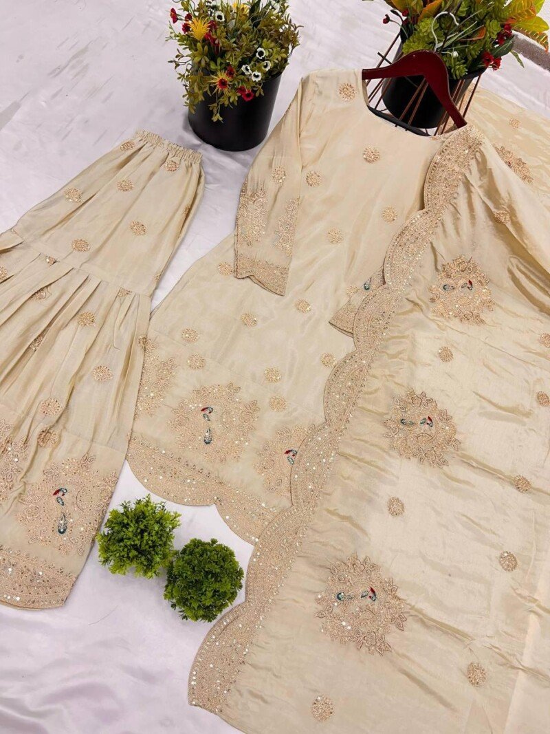 Designer Silk Sharara Kurta Dupatta Suit Partywear Set - Image 9