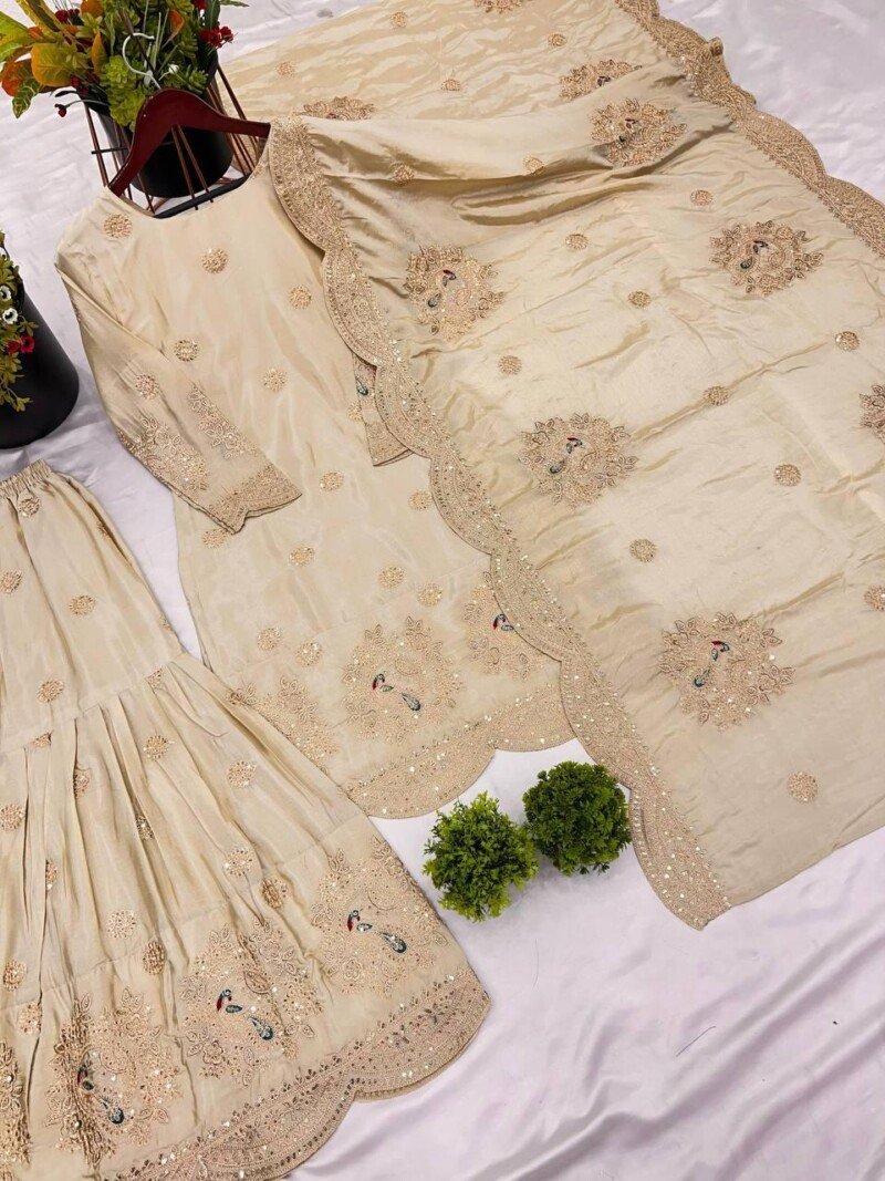Designer Silk Sharara Kurta Dupatta Suit Partywear Set - Image 8