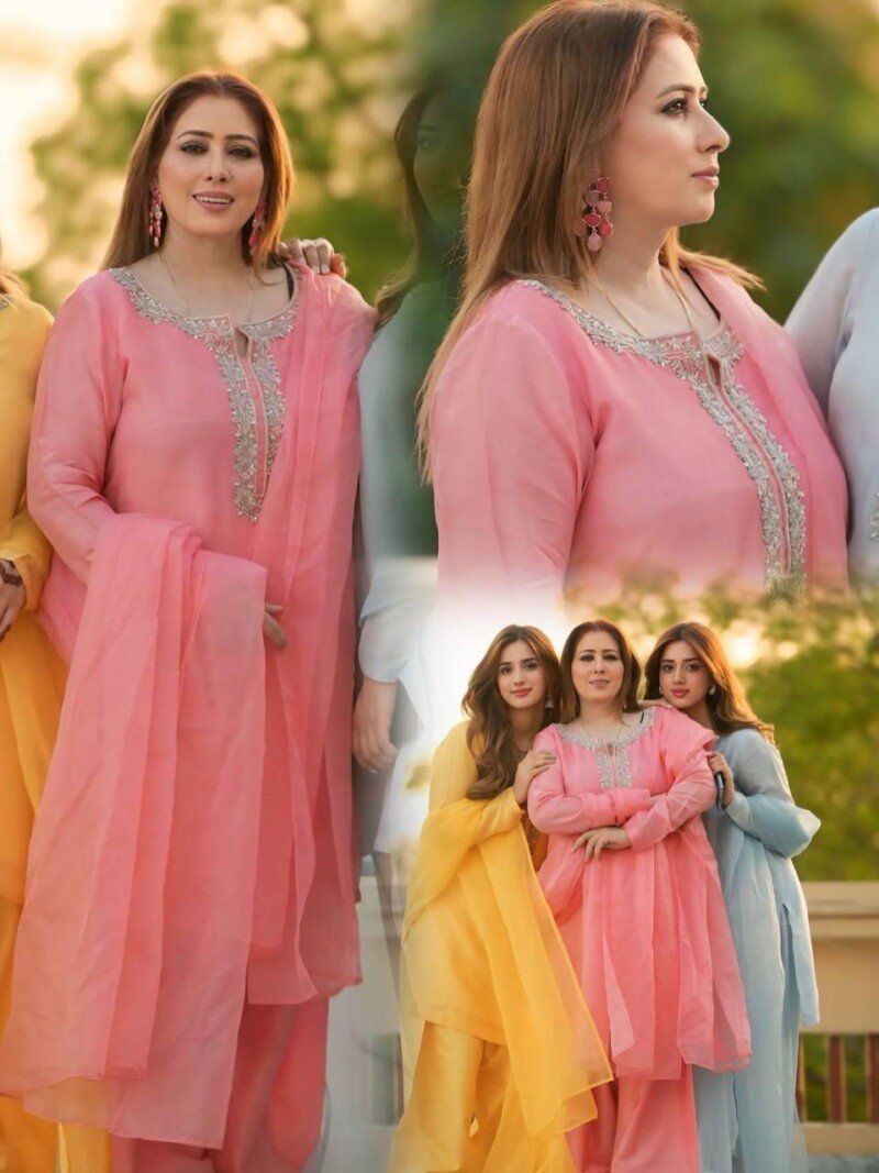 Indian Traditional All Occasion Wear Pink Georgette 3Piece Suit - Image 3