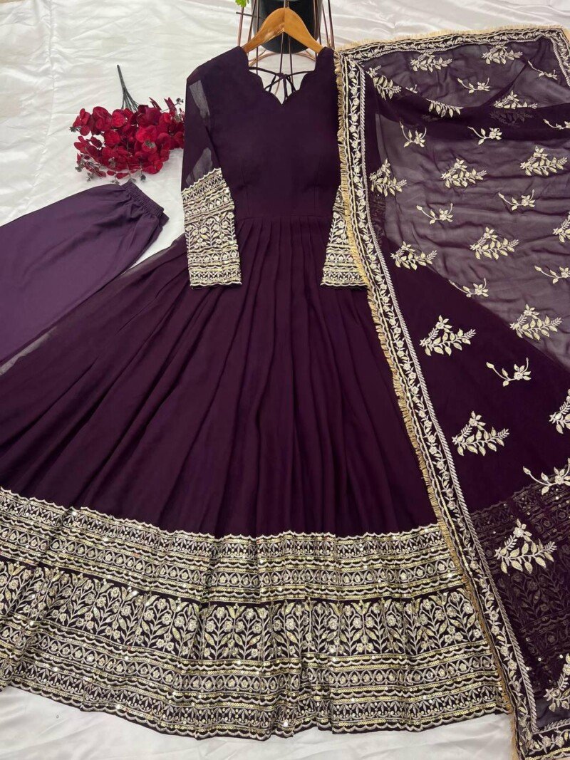 Party/Wedding Wear Georgette Anarkali 3 Piece  Suit Fully Stitched - Image 9