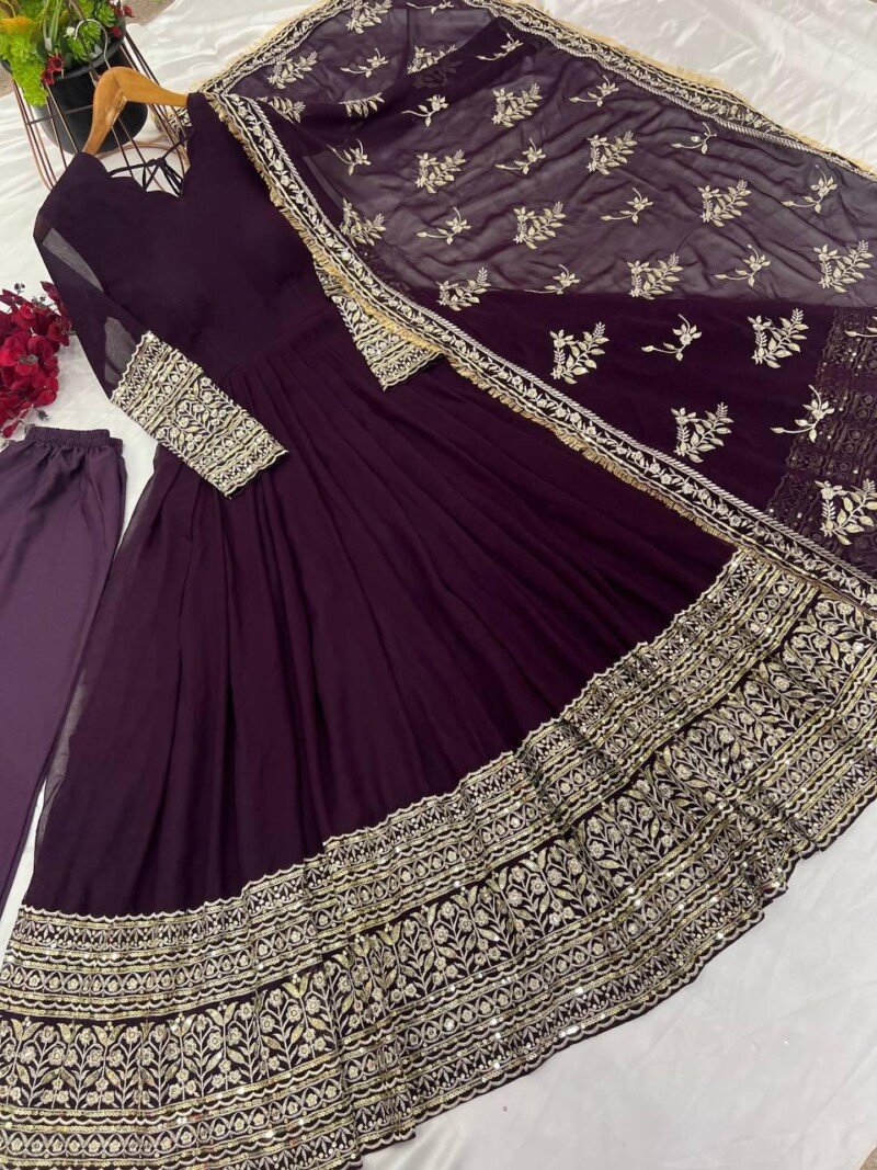 Party/Wedding Wear Georgette Anarkali 3 Piece  Suit Fully Stitched - Image 12