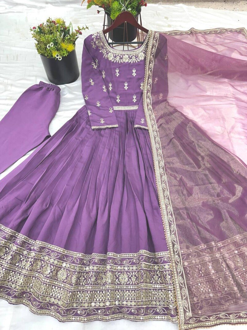 Party/Wedding Wear Roman Silk Anarkali 3P. Suit Fully Stitched - Image 5