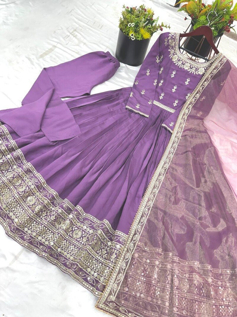 Party/Wedding Wear Roman Silk Anarkali 3P. Suit Fully Stitched - Image 6