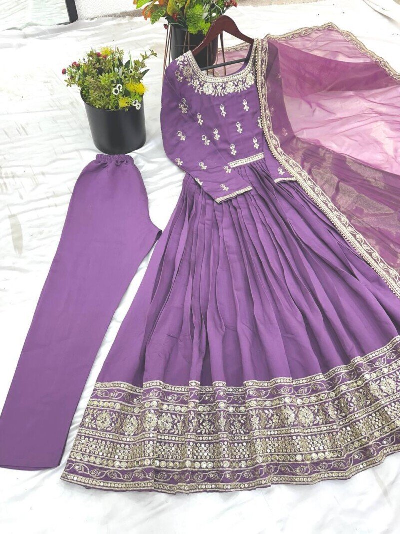 Party/Wedding Wear Roman Silk Anarkali 3P. Suit Fully Stitched - Image 7