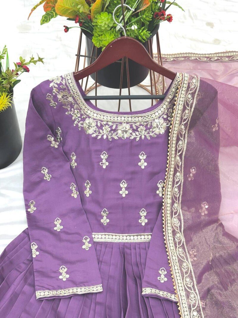 Party/Wedding Wear Roman Silk Anarkali 3P. Suit Fully Stitched - Image 8