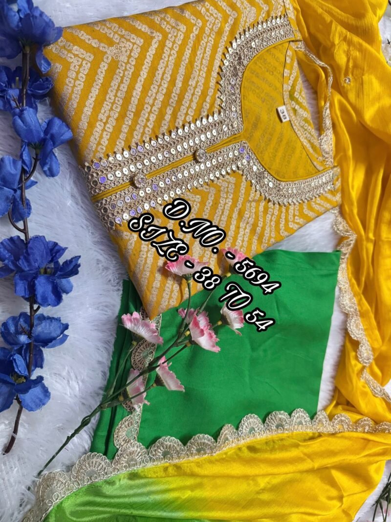 Party/Wedding Wear 3p. Cotton Kurta With Pant Set Readymade - Image 3