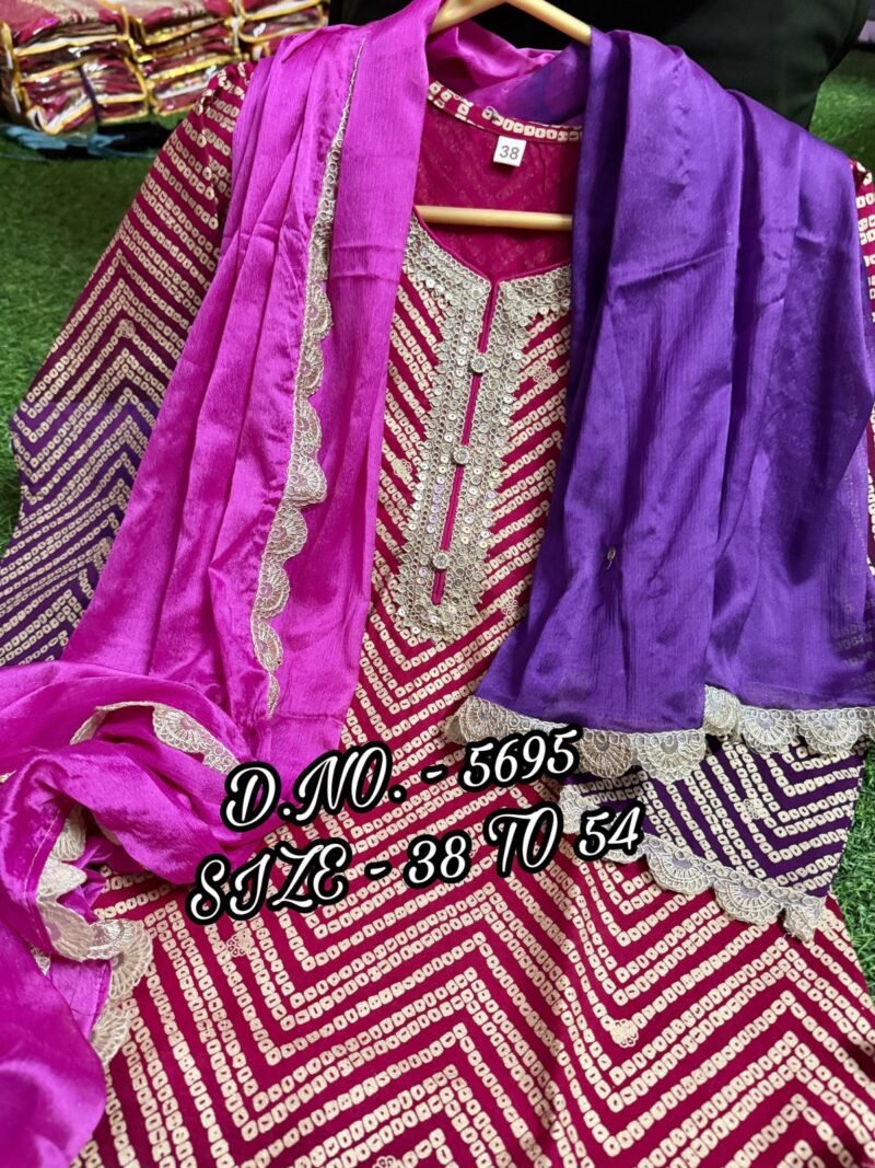 Party/Wedding Wear 3p. Cotton Kurta With Pant Set Fully Stitched - Image 3