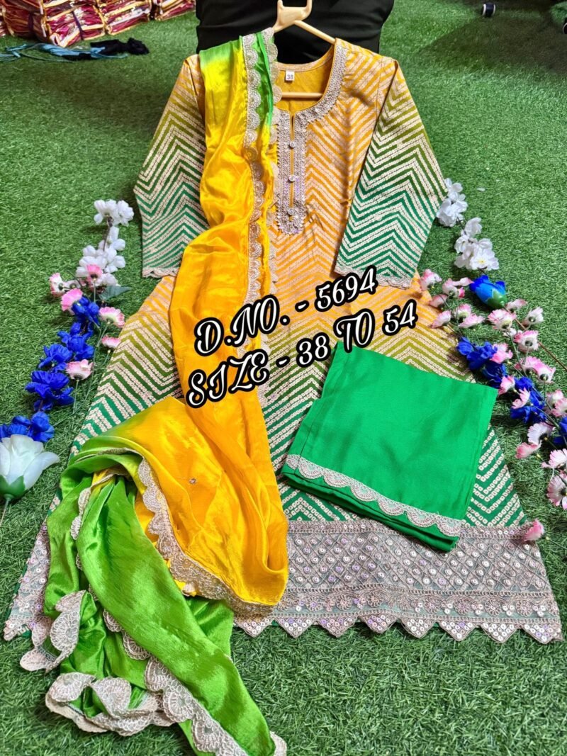 Party/Wedding Wear 3p. Cotton Kurta With Pant Set Readymade - Image 5