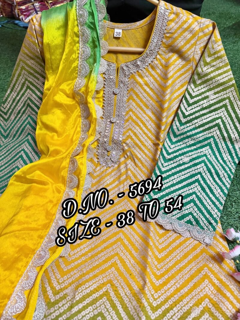 Party/Wedding Wear 3p. Cotton Kurta With Pant Set Readymade - Image 6