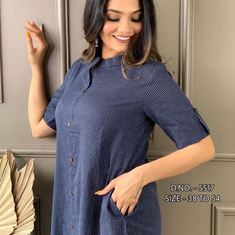 Plus/Regular Size Beautiful Blue Cotton Kurta Pant With Side Pocket - Image 5