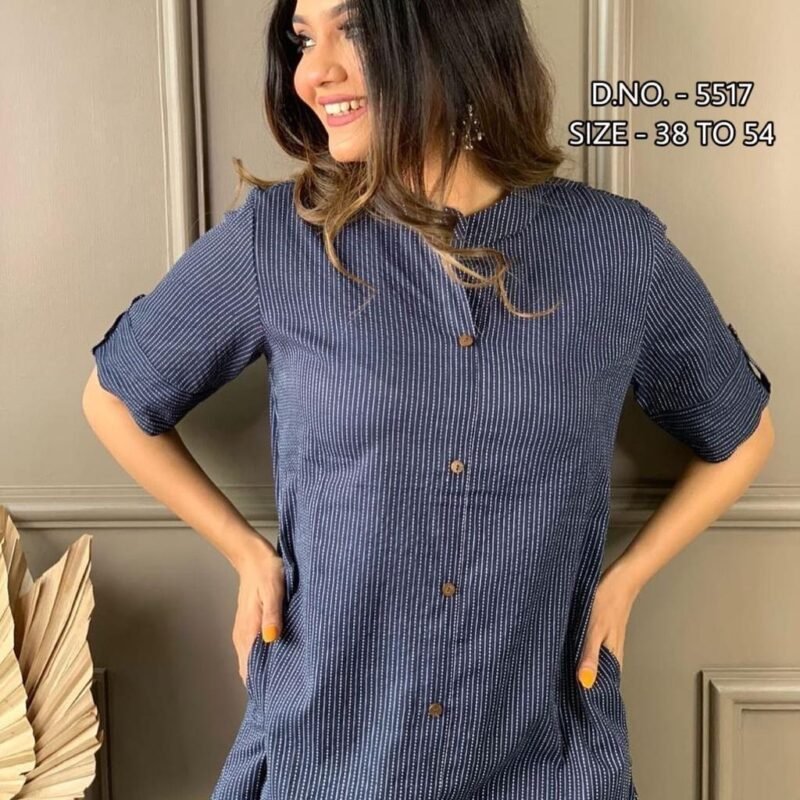 Plus/Regular Size Beautiful Blue Cotton Kurta Pant With Side Pocket - Image 2