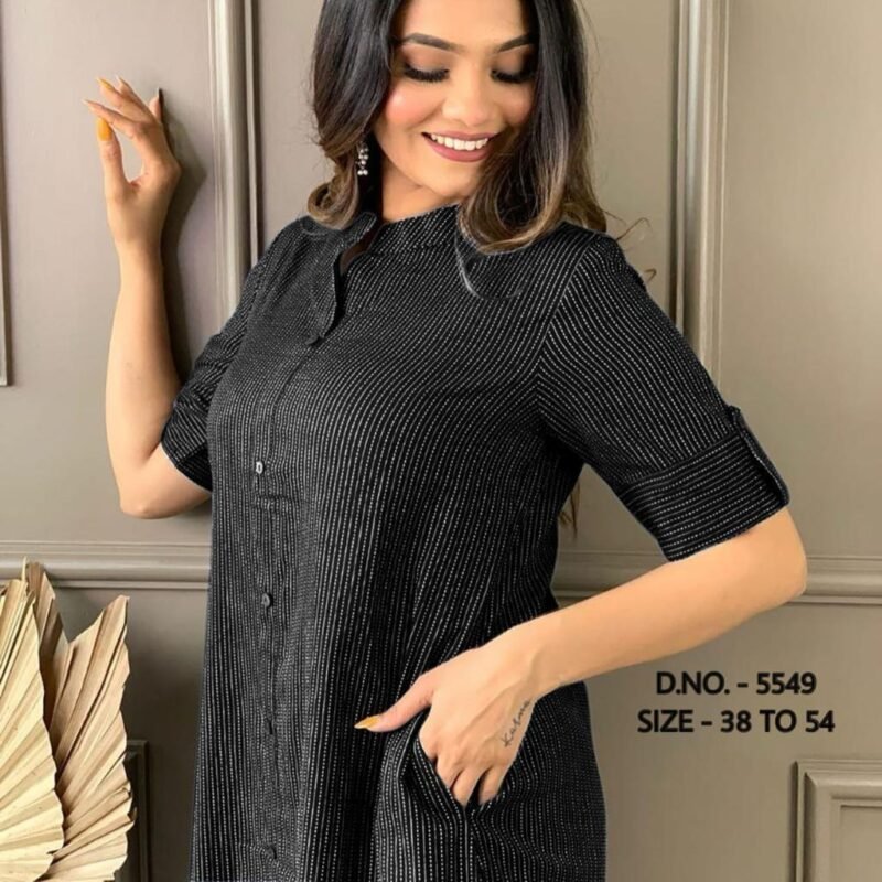 Plus/Regular Size Dress Black  Embroidered Cotton Kurti  Suit - Image 3