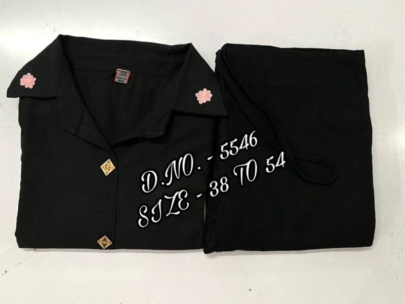 Plus/Regular Size Cord Set, Cotton  Embroidered Black Cord Set - Image 6