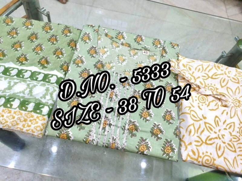 Plus/Regular Size Dress Pure Cotton Hand Block Printed 3p Suit - Image 9
