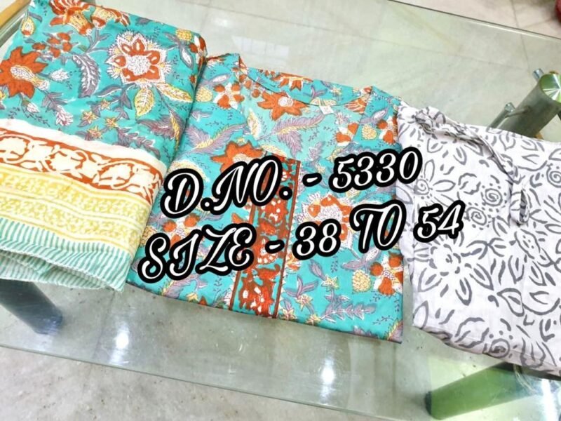 Plus/Regular Size Dress Cotton Hand Block Printed 3p Suit Stitched - Image 10