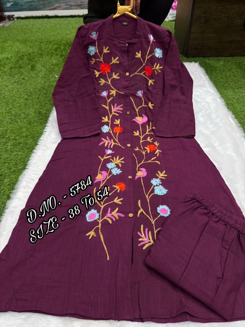 Plus/Regular Size  Cotton Slub Kurta With Pant Set Readymade - Image 8