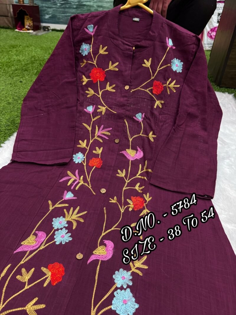 Plus/Regular Size  Cotton Slub Kurta With Pant Set Readymade - Image 7