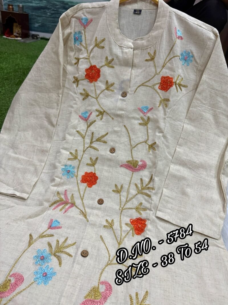 Plus/Regular Size Beautiful Cotton Slub Kurta With Pant Set Stitched - Image 7