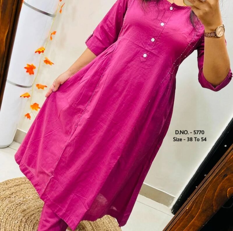 Plus/ Regular Size Pure Cotton Pink Anarkali Gown With Pant Set
